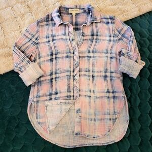 Cloth & Stone Faded Plaid Button Down Shirt